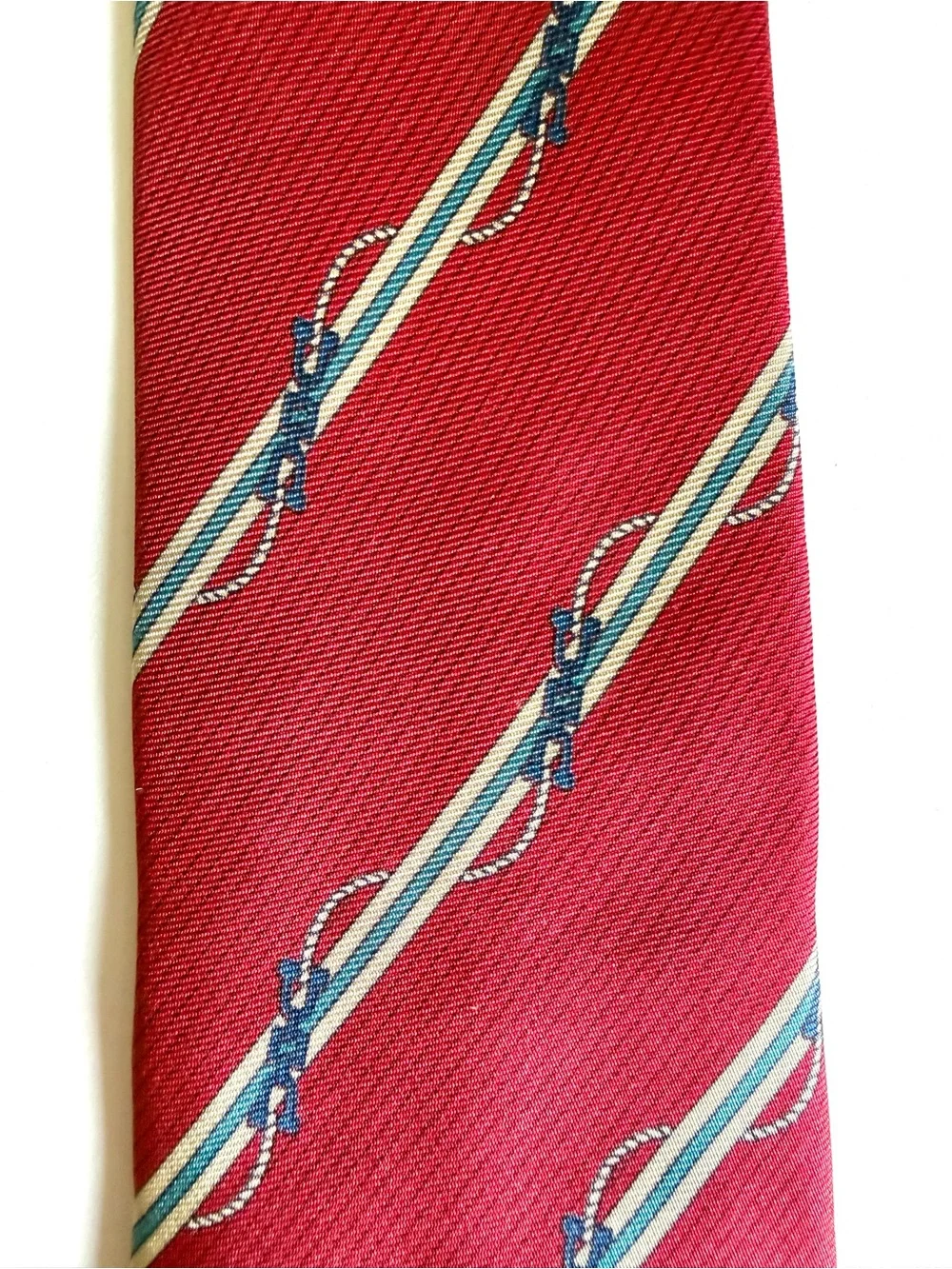 GUCCI Vintage Silk Tie Red Diagonal Stripe Nautical Rope Interlocking GG 80s